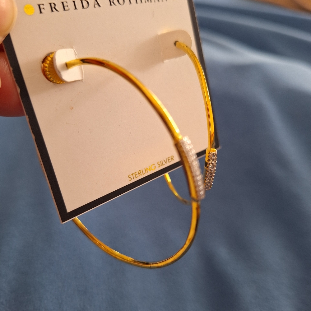 Freida Rothman gold tone sterling silver radiance delicate hoop earrings
